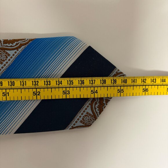 Vintage Polyester Tie Blue Rust Abstract Striped Mens Necktie Classic Office - Picture 6 of 6